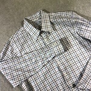 Brooks Brothers Mens 17-35 White Plaid Regular Fit Non Iron Stretch Flawless